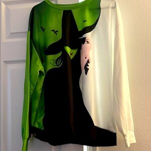 Green and White Witch Graphic Women's Top